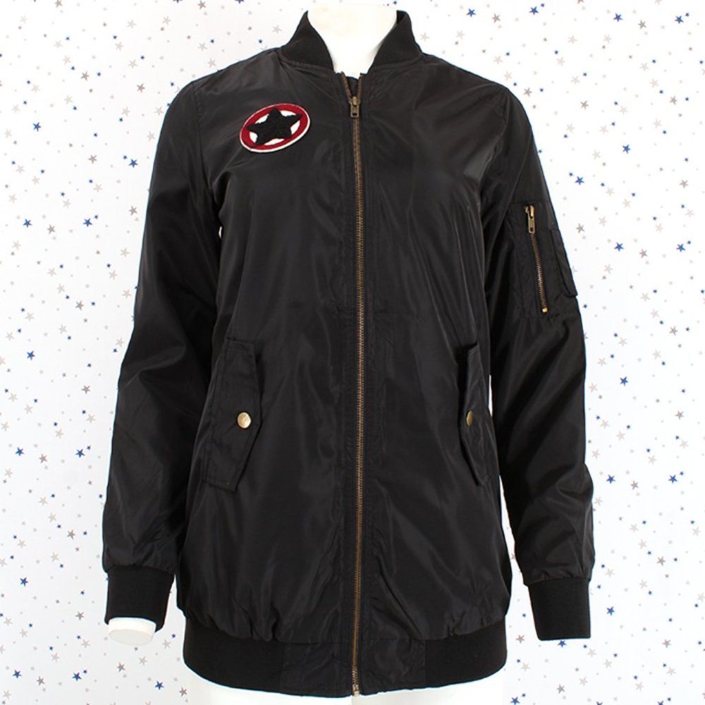 Star Patch Bomber Jacket Black